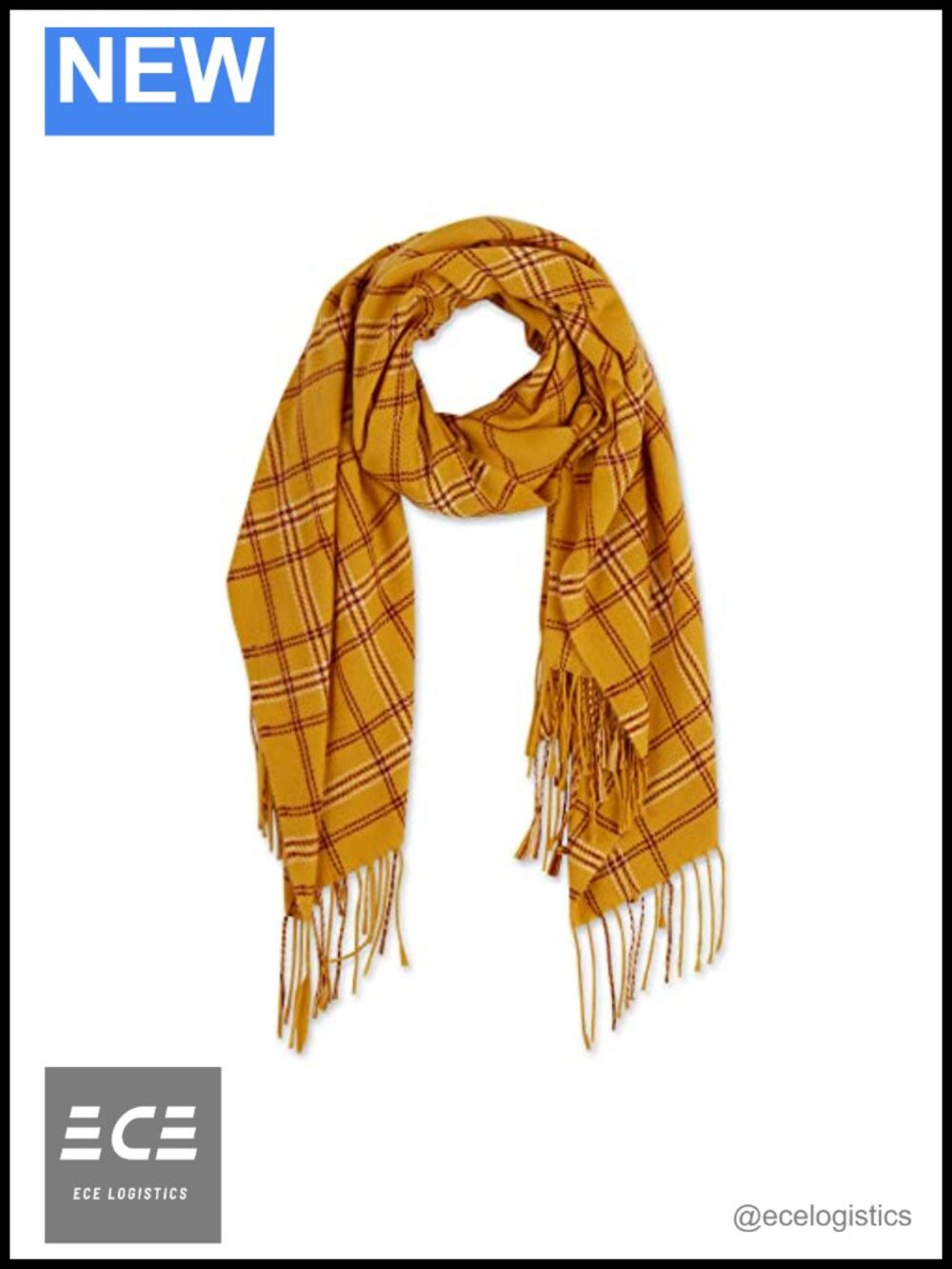 Plaid Fringe Scarf 100% Polyester 71x25.5" Soft Cozy Women's Fashion Wrap